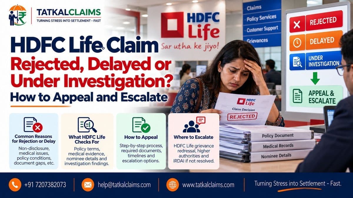 HDFC Life claim rejected, delayed or under investigation — claimant reviewing appeal and escalation options