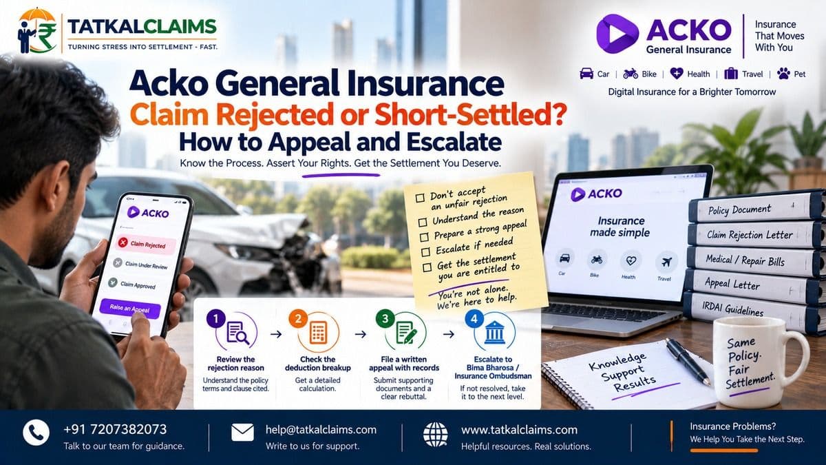 ACKO General Insurance claim rejected or short-settled appeal and escalation guide