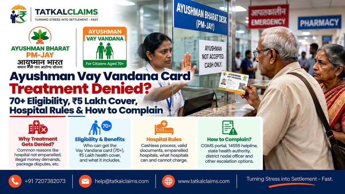Senior citizen using an Ayushman Vay Vandana Card at an empanelled hospital where PM-JAY treatment is denied or payment is demanded