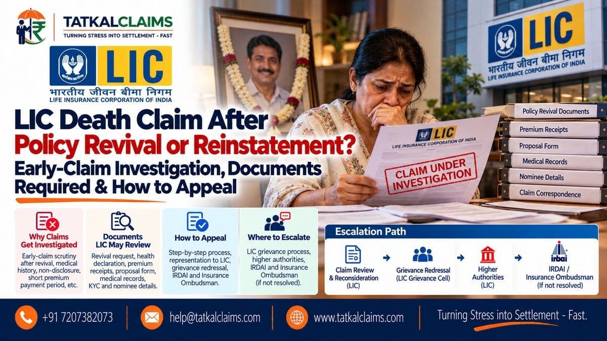 LIC death claim after policy revival or reinstatement, covering early-claim investigation, revival documents and appeal