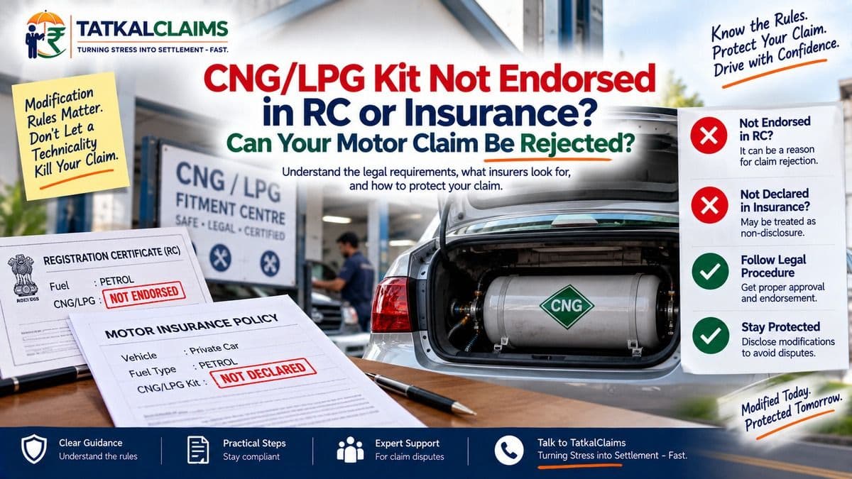 CNG or LPG kit not endorsed in RC or motor insurance claim rejection guide