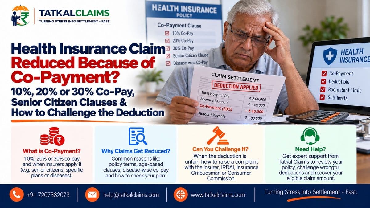 Health insurance co-payment deduction guide covering 10%, 20% and 30% co-pay, senior citizen clauses and how to challenge an incorrect claim reduction