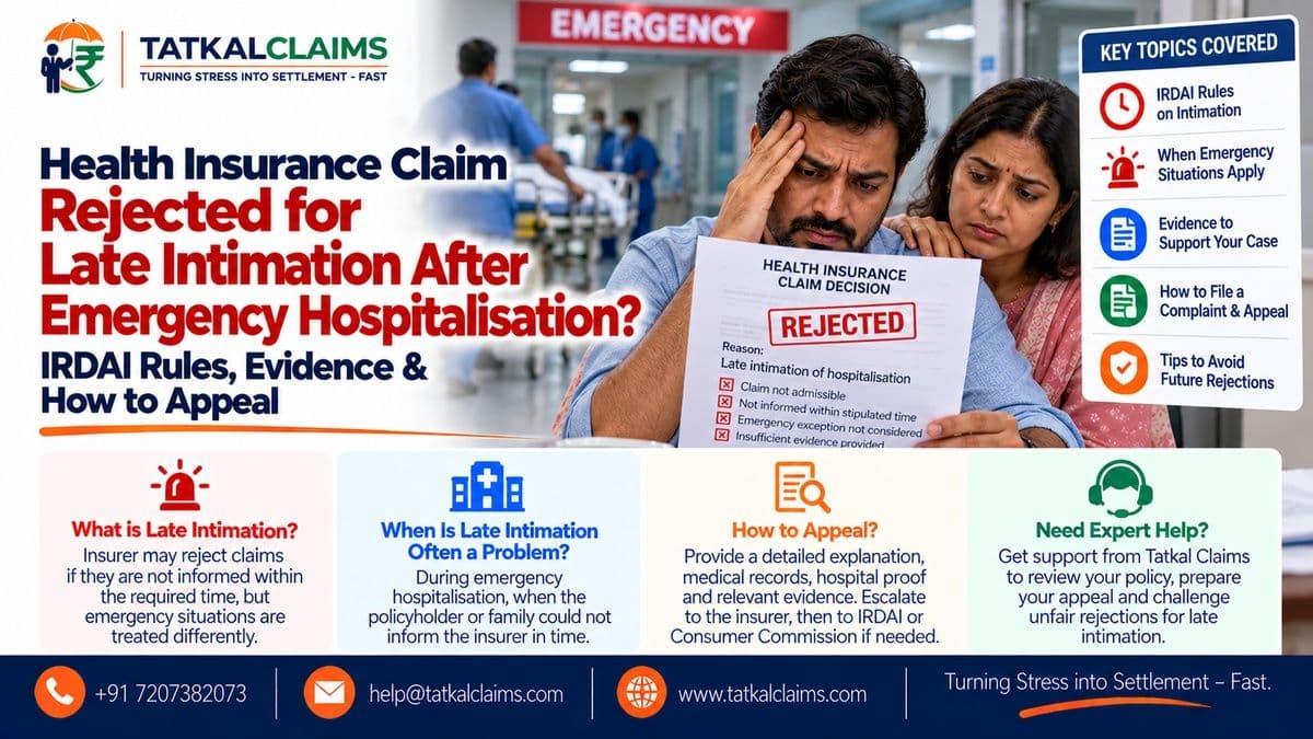 Late intimation after emergency hospitalisation: Tatkal Claims guide to challenging a health-insurance claim rejection using medical records and notification evidence
