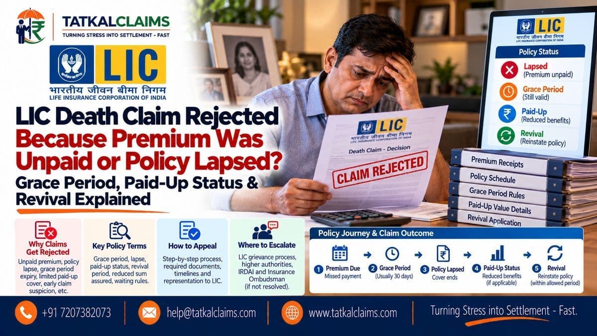 LIC death claim rejected after an unpaid premium or policy lapse, explaining grace period, paid-up value and revival
