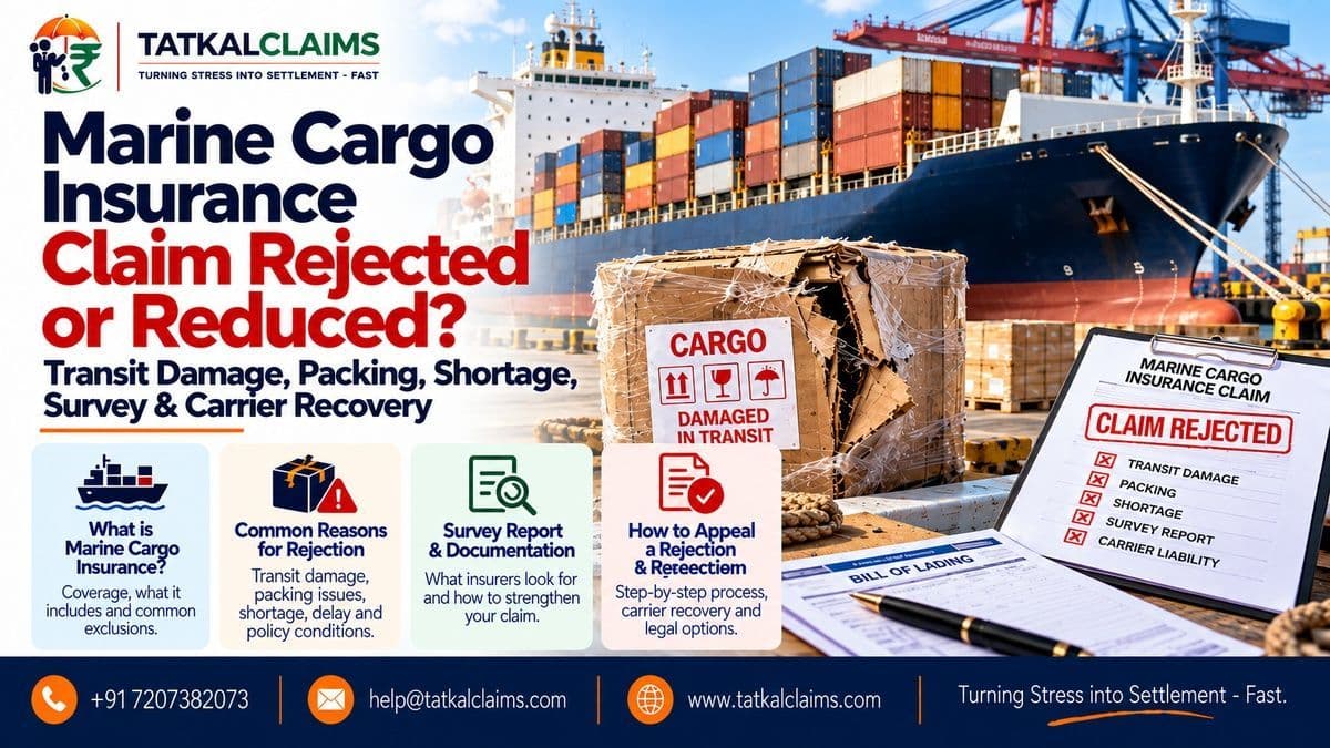 Business owner reviewing a rejected marine cargo insurance claim involving damaged goods, packing, shortage and carrier recovery