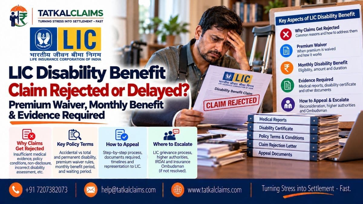 LIC disability benefit claim rejection involving the ADDB rider, 180-day rule, Activities of Daily Living test and premium waiver