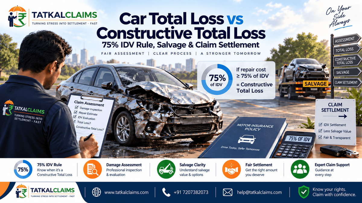 Constructive total loss car insurance claim showing repair cost comparison with insured declared value