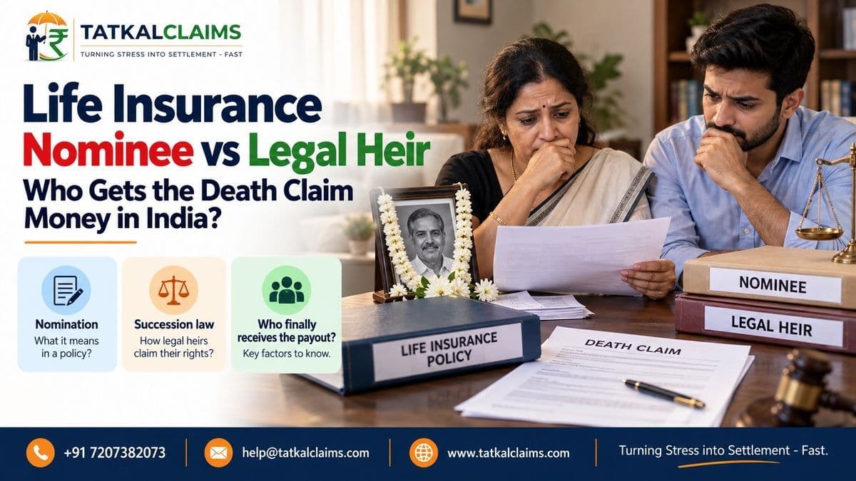 Family reviewing a life insurance nominee and legal-heir dispute over death claim proceeds