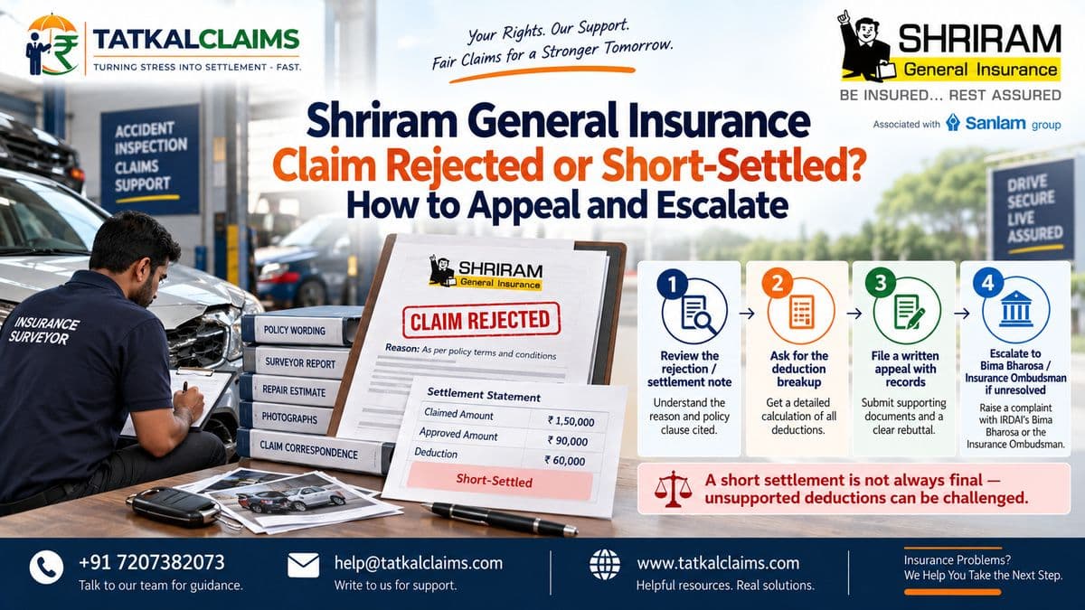 Shriram General Insurance claim rejected or short-settled appeal and escalation guide