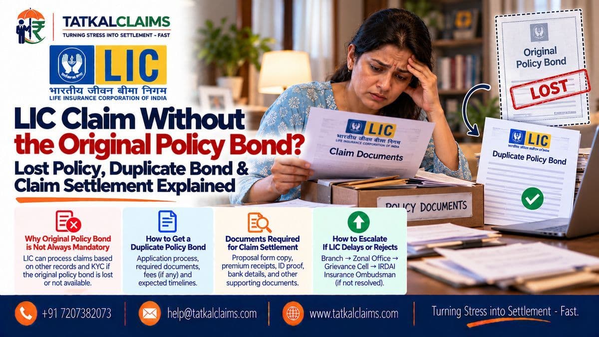 LIC claim without original policy bond, explaining lost-document recovery, duplicate policy issuance, indemnity and maturity or death settlement