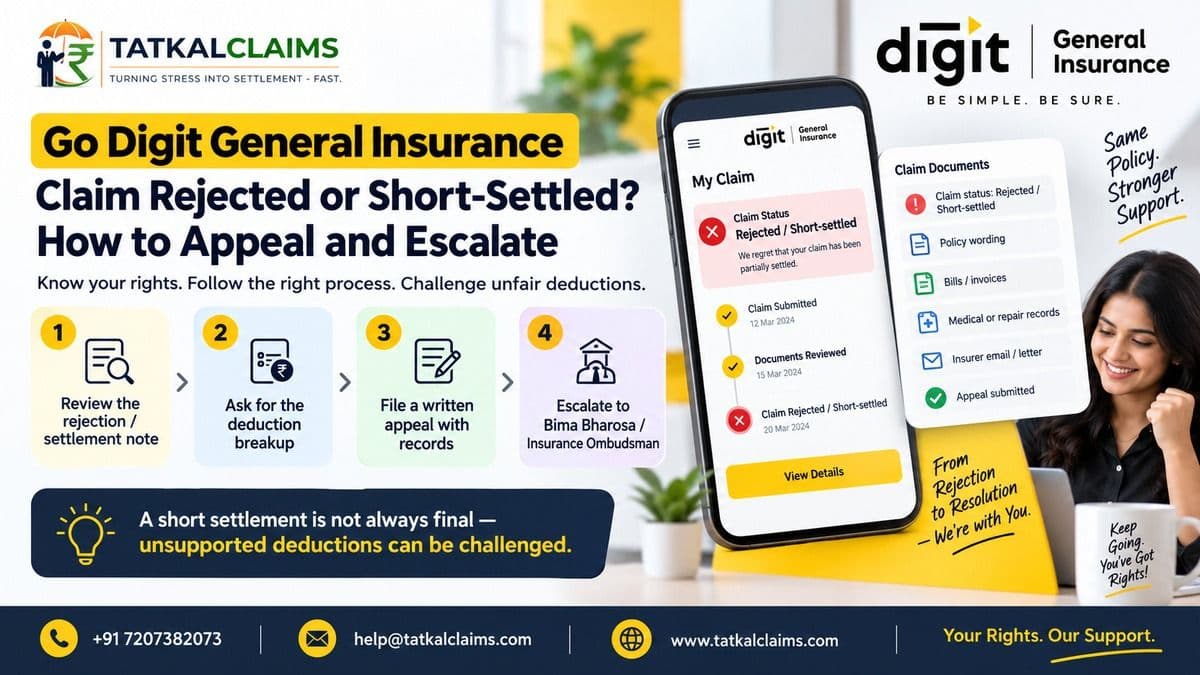 Go Digit General Insurance claim rejected or short-settled appeal and escalation guide