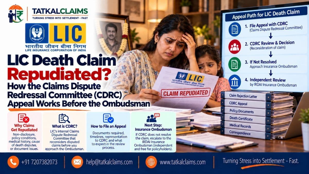 LIC death claim repudiation and Claims Dispute Redressal Committee appeal, showing ZO-CDRC review before further escalation