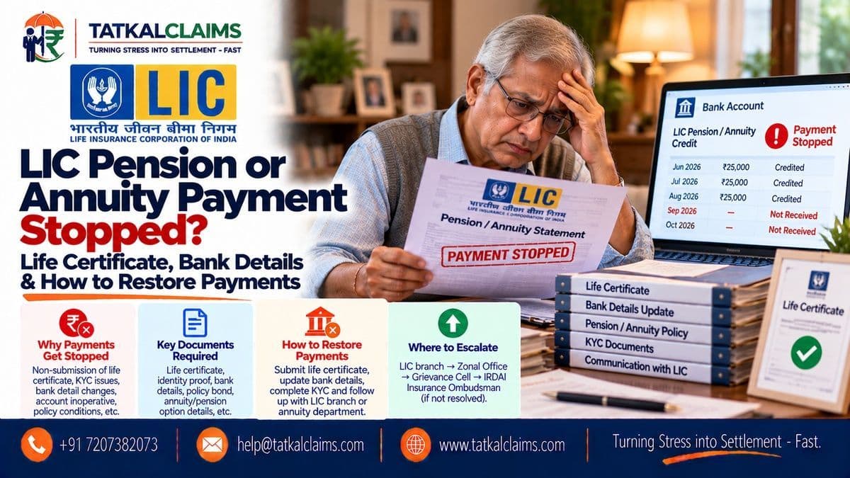 LIC pension or annuity payment stopped: life certificate, Certificate of Existence, NEFT bank updates and restoration of annuity benefits