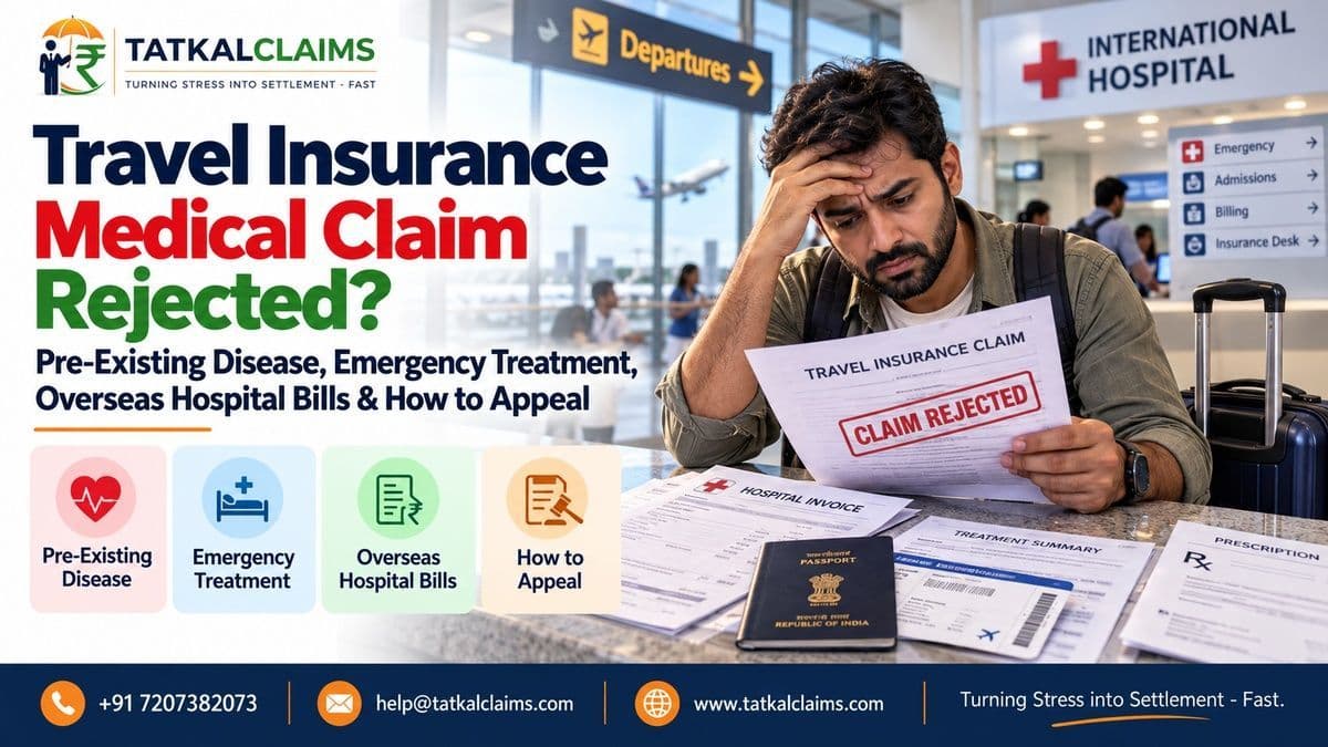 Traveller reviewing a rejected overseas travel medical claim involving pre-existing disease and emergency hospital treatment
