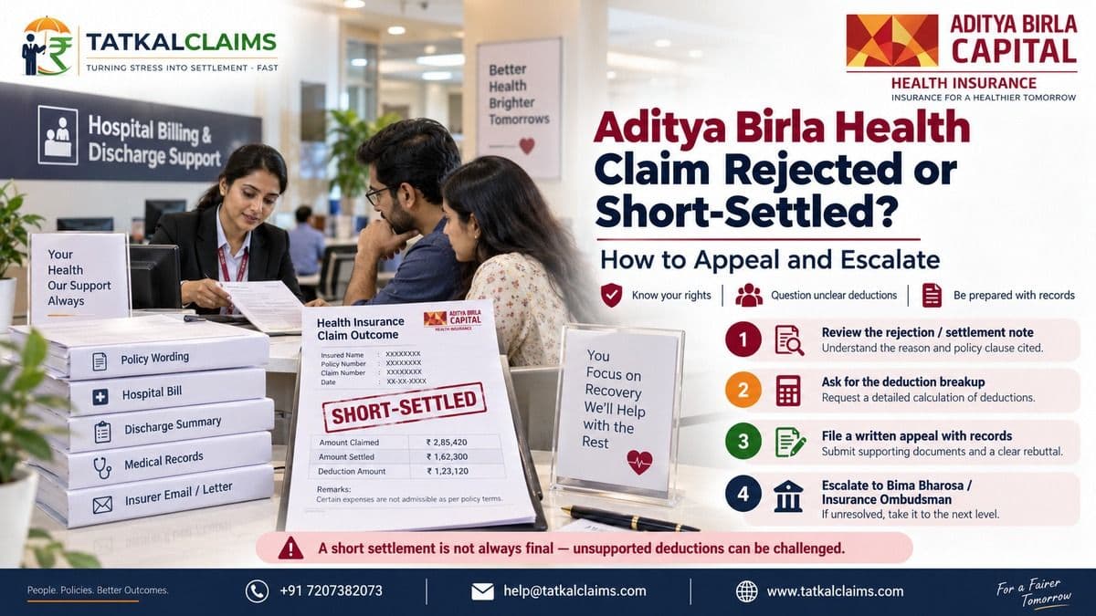 Aditya Birla Health Insurance claim rejected or short-settled appeal and escalation guide