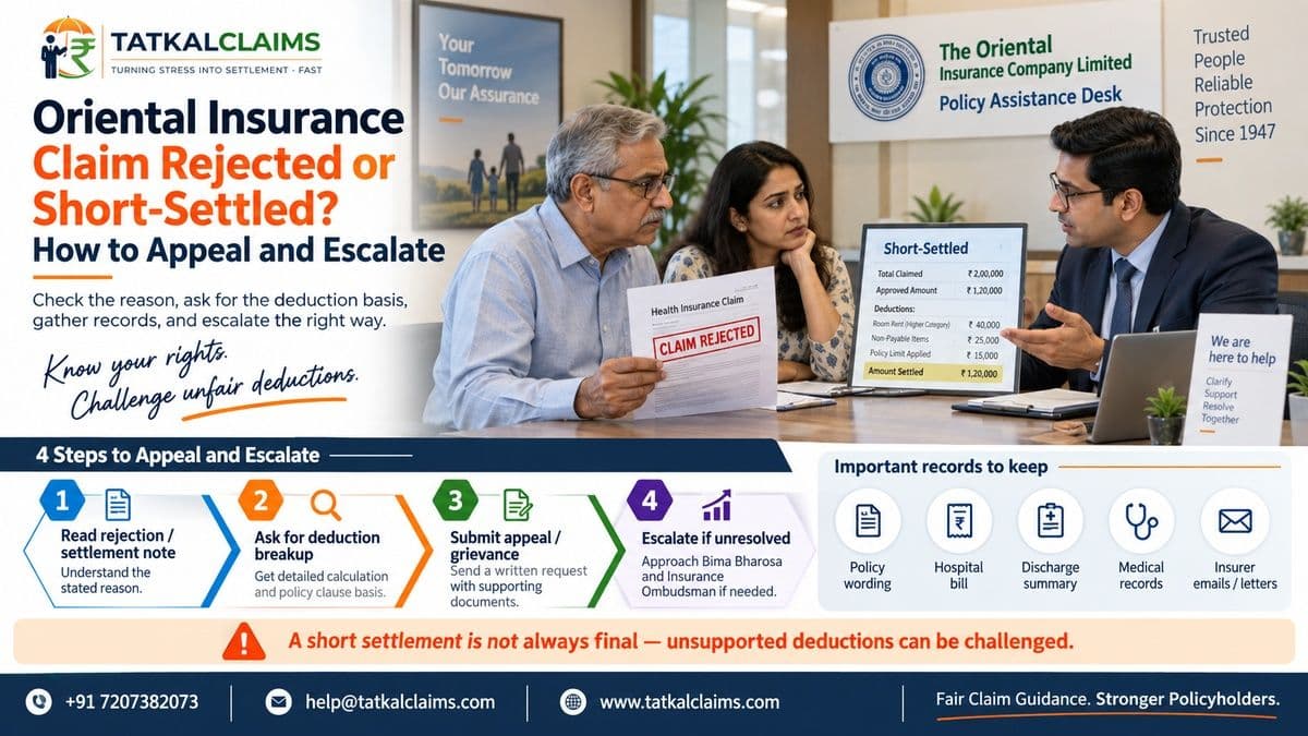 Tatkal Claims guide to appealing and escalating a rejected, delayed or short-settled Oriental Insurance claim in India