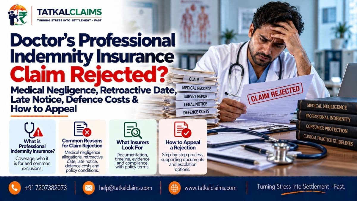 Doctor reviewing a rejected professional indemnity insurance claim involving a patient complaint, medical negligence allegation and late-notification issue