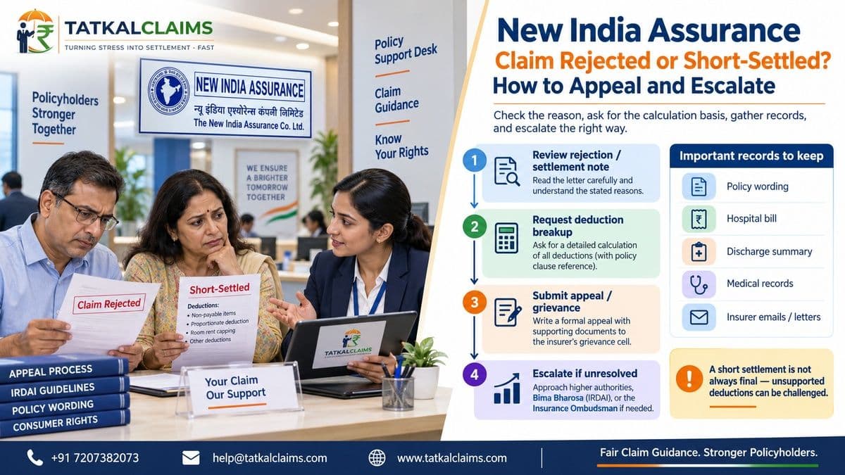 Tatkal Claims guide to appealing and escalating a rejected, delayed or short-settled New India Assurance claim in India