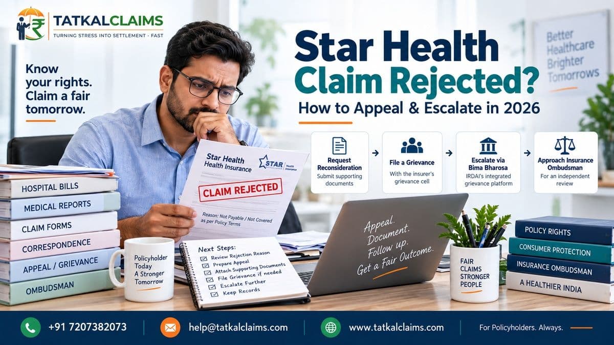 Tatkal Claims guide to appealing and escalating a rejected or short-settled Star Health insurance claim in India