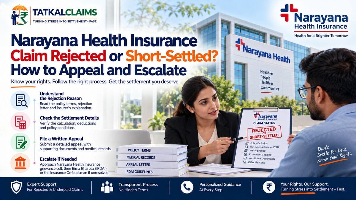Narayana Health Insurance claim rejected or short-settled appeal and escalation guide