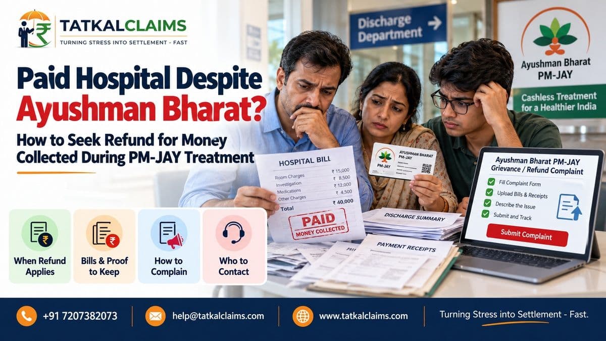 Ayushman Bharat PM-JAY beneficiary reviewing hospital payment receipts and seeking refund for charges collected during cashless treatment