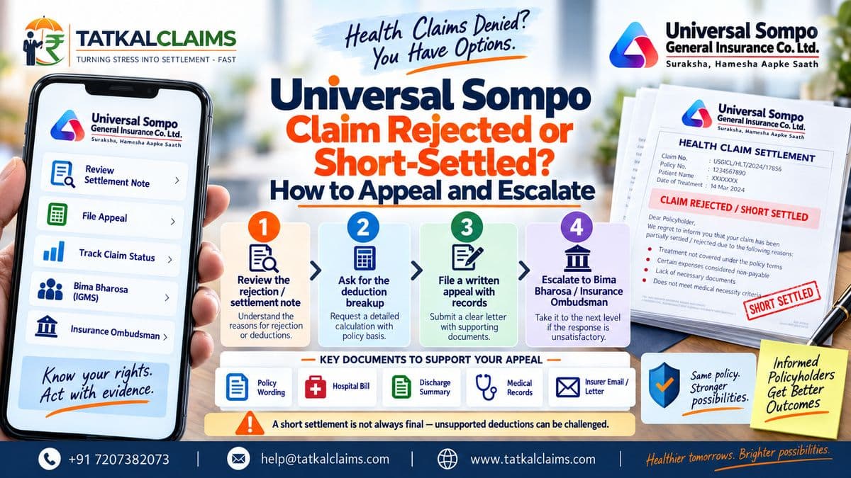 Universal Sompo claim rejected or short-settled appeal and escalation guide