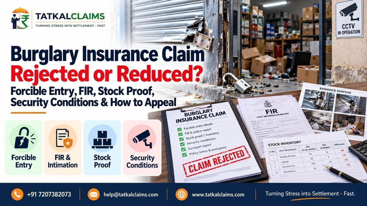Business owner reviewing a burglary insurance claim after forced entry, missing stock and a disputed insurer assessment