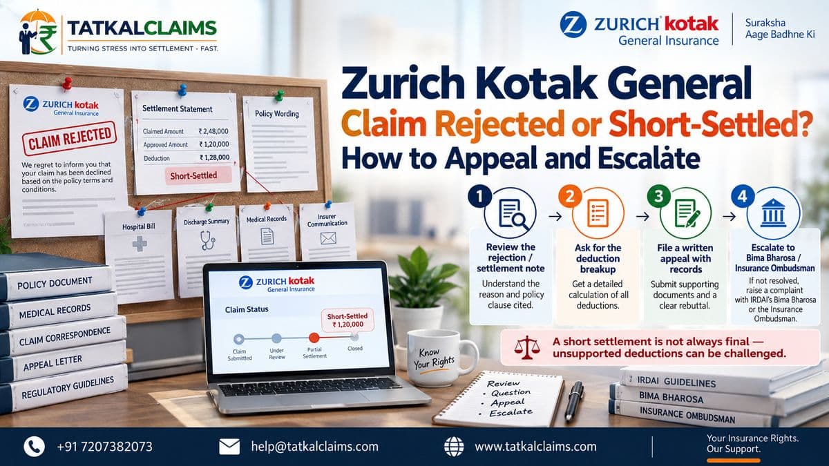 Zurich Kotak General claim rejected or short-settled appeal and escalation guide
