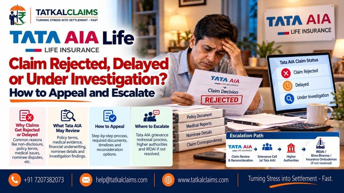 Tata AIA Life claim rejected, delayed or under investigation — claimant reviewing appeal and escalation options