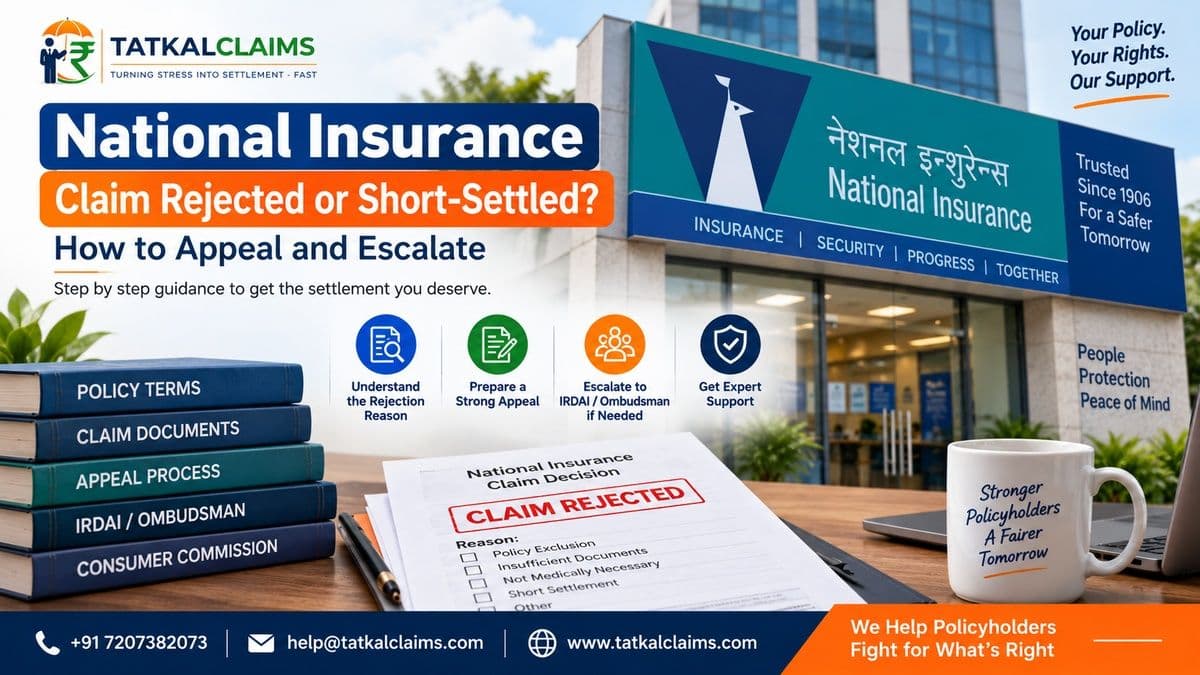 Tatkal Claims guide to appealing and escalating a rejected, delayed or short-settled National Insurance claim in India