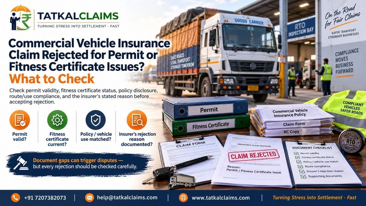 Commercial vehicle insurance claim rejected for permit or fitness certificate issues