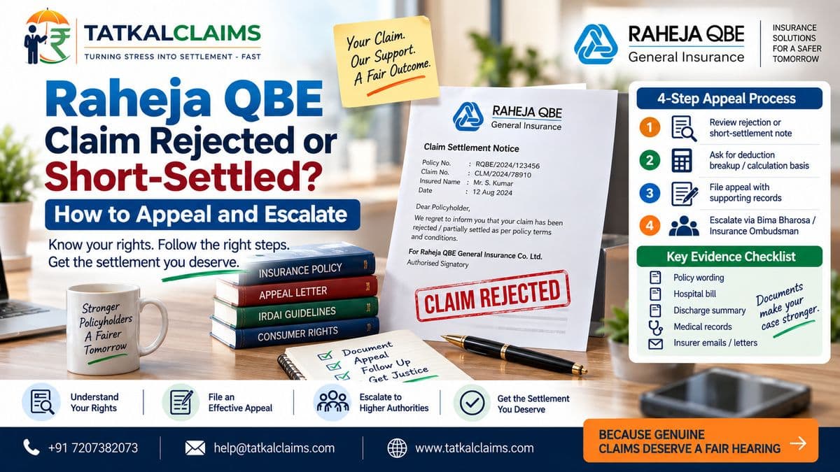 Raheja QBE claim rejected or short-settled appeal and escalation guide