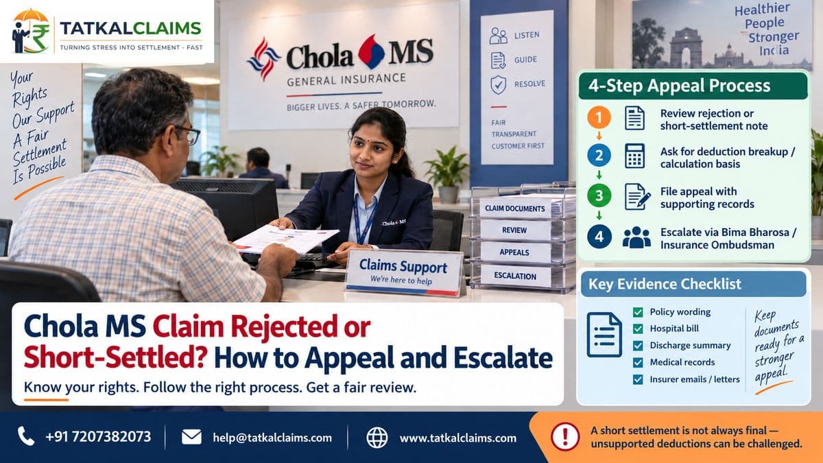 Chola MS claim rejected or short-settled appeal and escalation guide