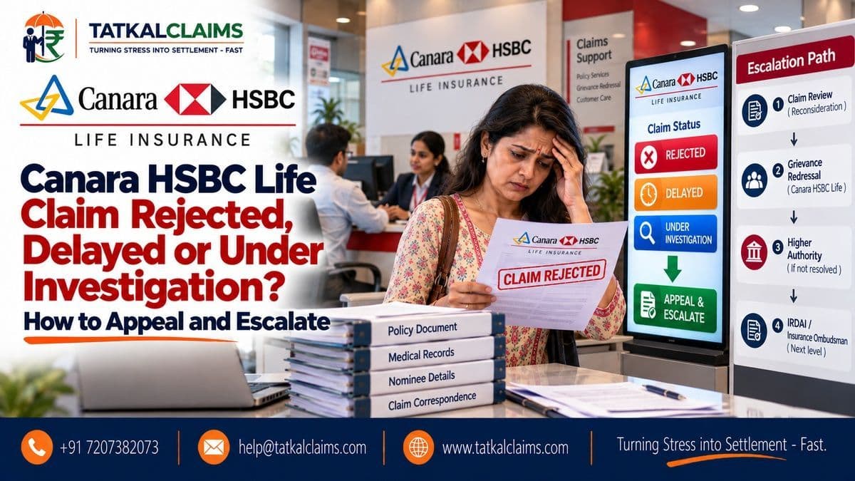 Canara HSBC Life claim rejected, delayed or under investigation — claimant reviewing appeal and escalation options