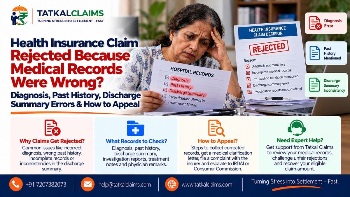 Health insurance claim rejected because of incorrect medical records, wrong diagnosis or discharge-summary history: steps to seek correction and appeal