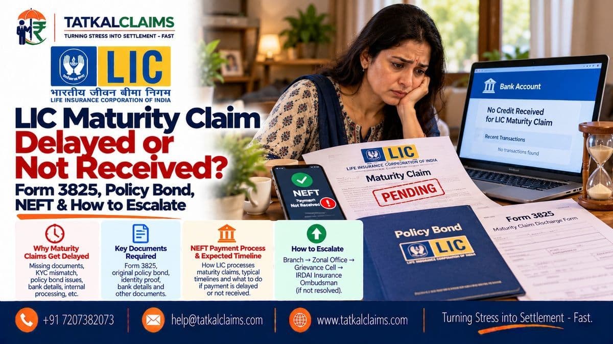 LIC maturity claim delay involving Form 3825, original policy bond, NEFT validation, final premium and loan deductions