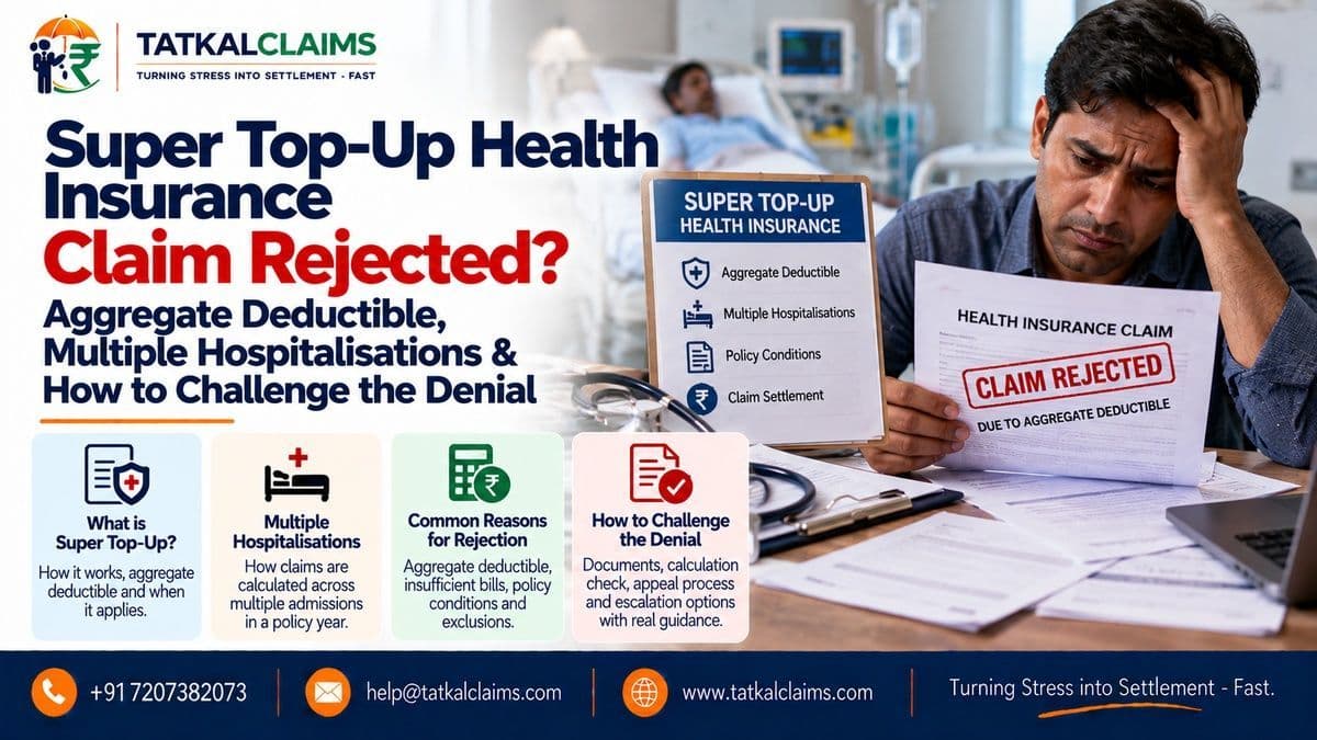 Policyholder reviewing a rejected super top-up health insurance claim after hospital bills exceeded the stated deductible