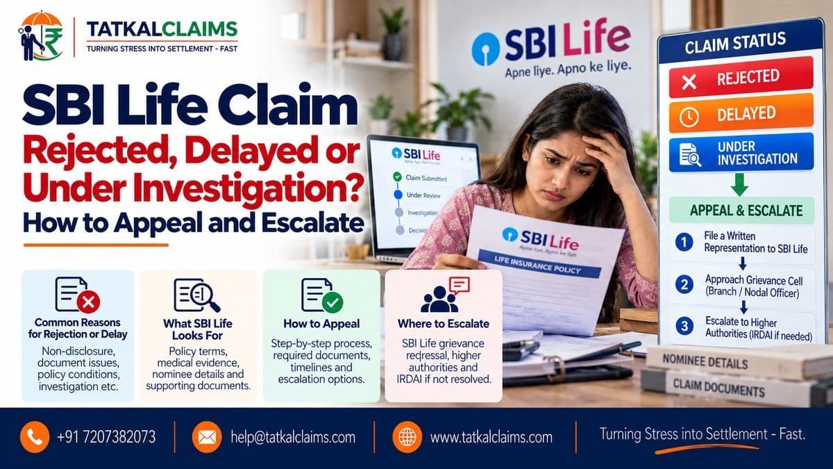 SBI Life claim rejected, delayed or under investigation — claimant reviewing appeal and escalation options