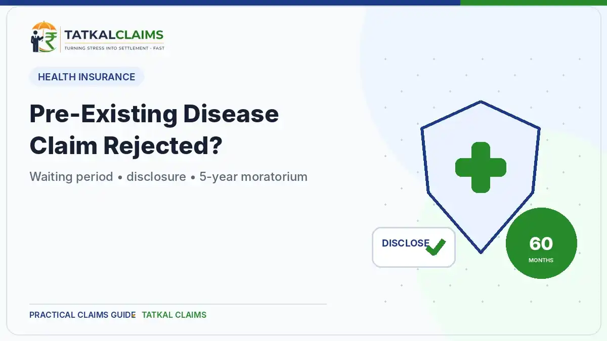 Health insurance claim review for pre-existing disease, waiting period and five-year moratorium